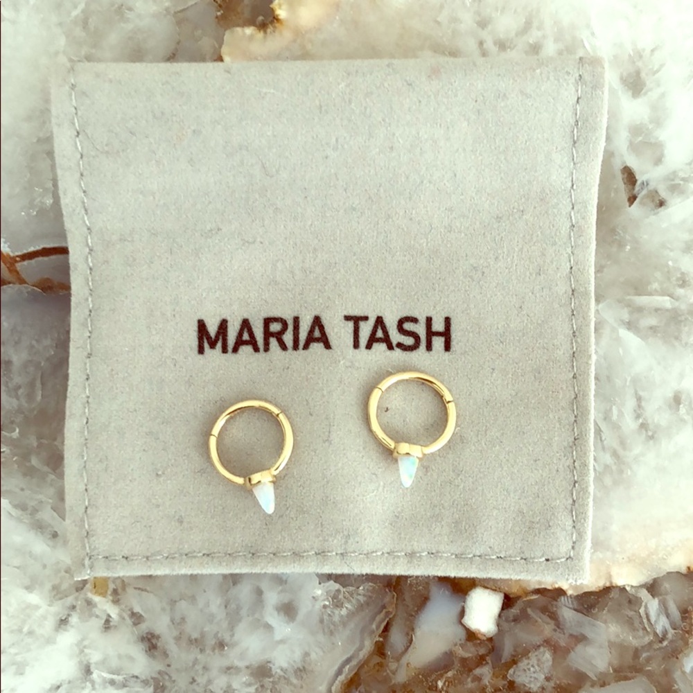 Maria Tash 14k gold hoop huggers with opal